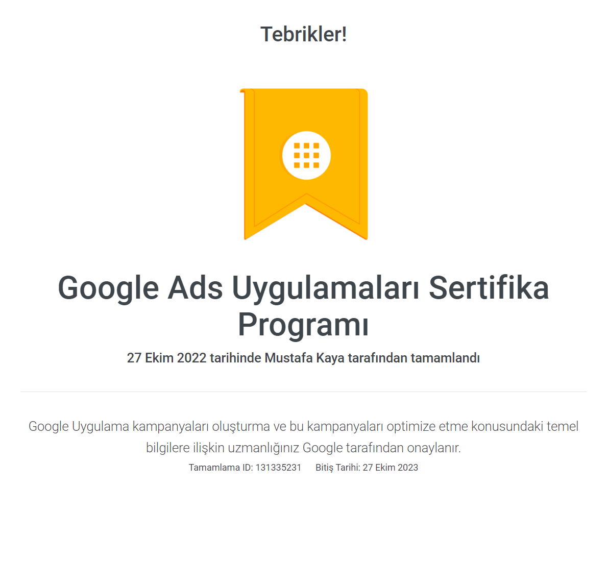 Google Ads Uygulamaları Sertifika Programı