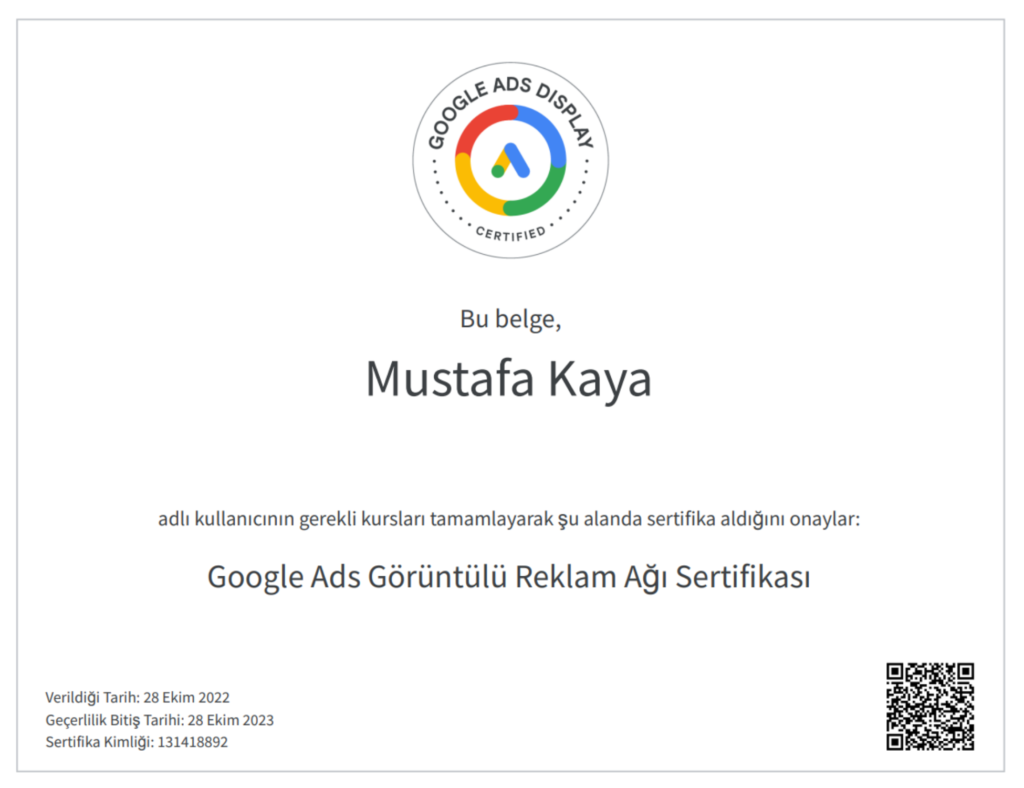 Google Ads Görüntülü Reklamcılık Sertifikası