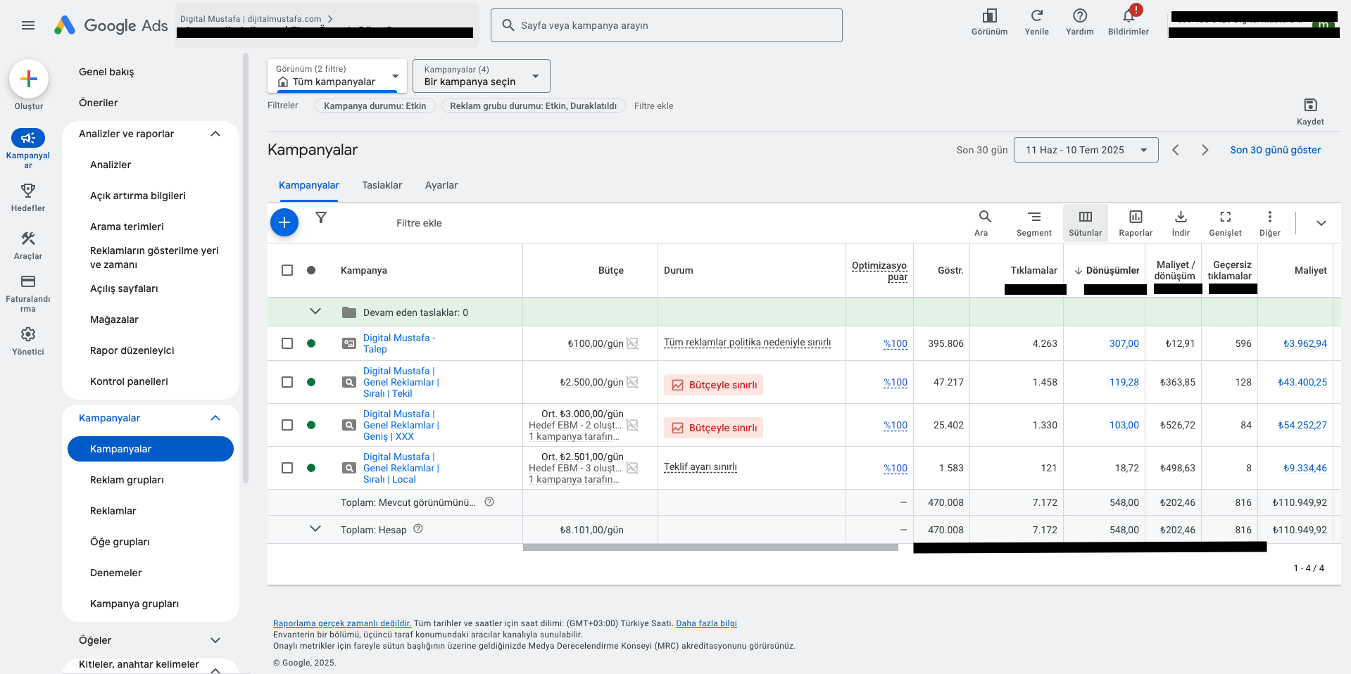 google ads (adwords) geçersiz tıklama sütunu
