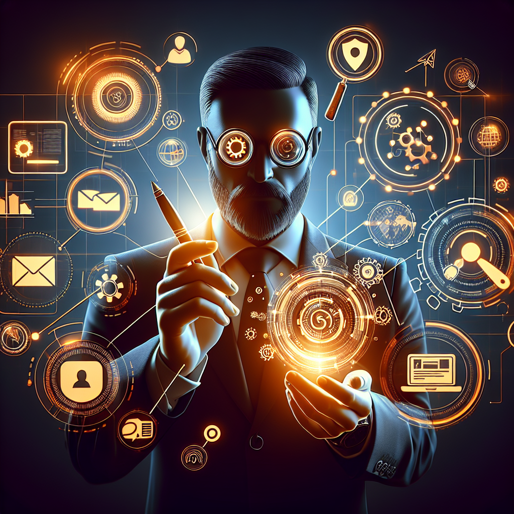 Create an image that symbolises high-quality, professional visuals in a business-oriented context. It should essentially revolve around the theme of digital marketing and technology, with particular emphasis on elements like Google Ads, click fraud detection, and SEO strategies. Furthermore, the image should also incorporate symbolic references to the expertise of a skilled digital marketer in areas such as analytics, protection, and innovation. Make sure the image is clean and engaging with no text overlays or watermarks, and creates a perfect fit for an article related to Turkish context.